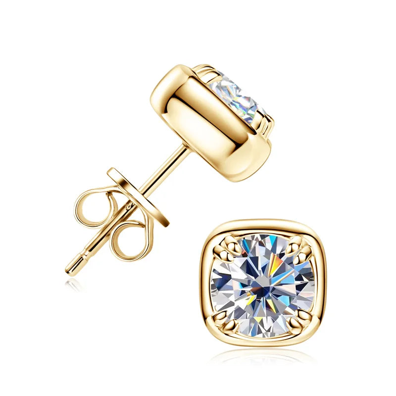 Round Moissanite Square-Setting Stud Earrings