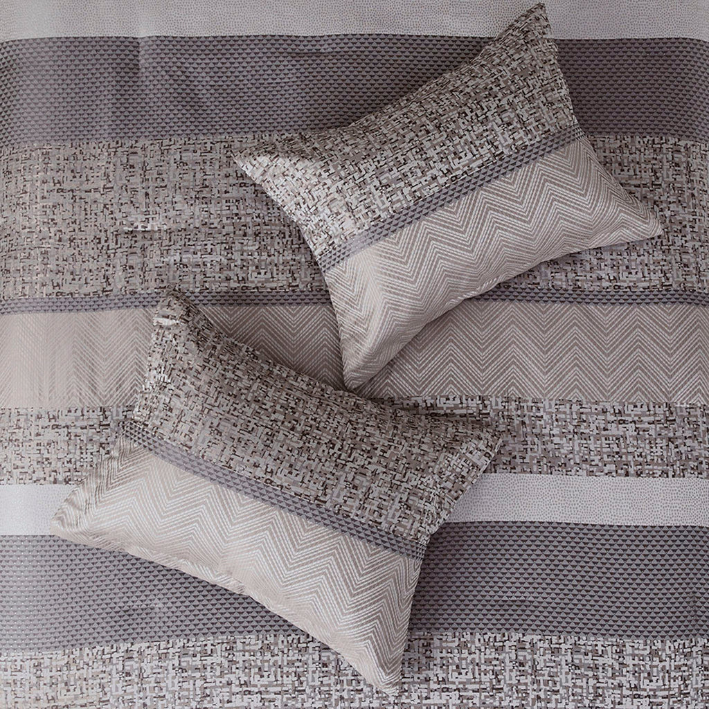 7 Piece Jacquard Comforter Set - Grey/Taupe - Queen
