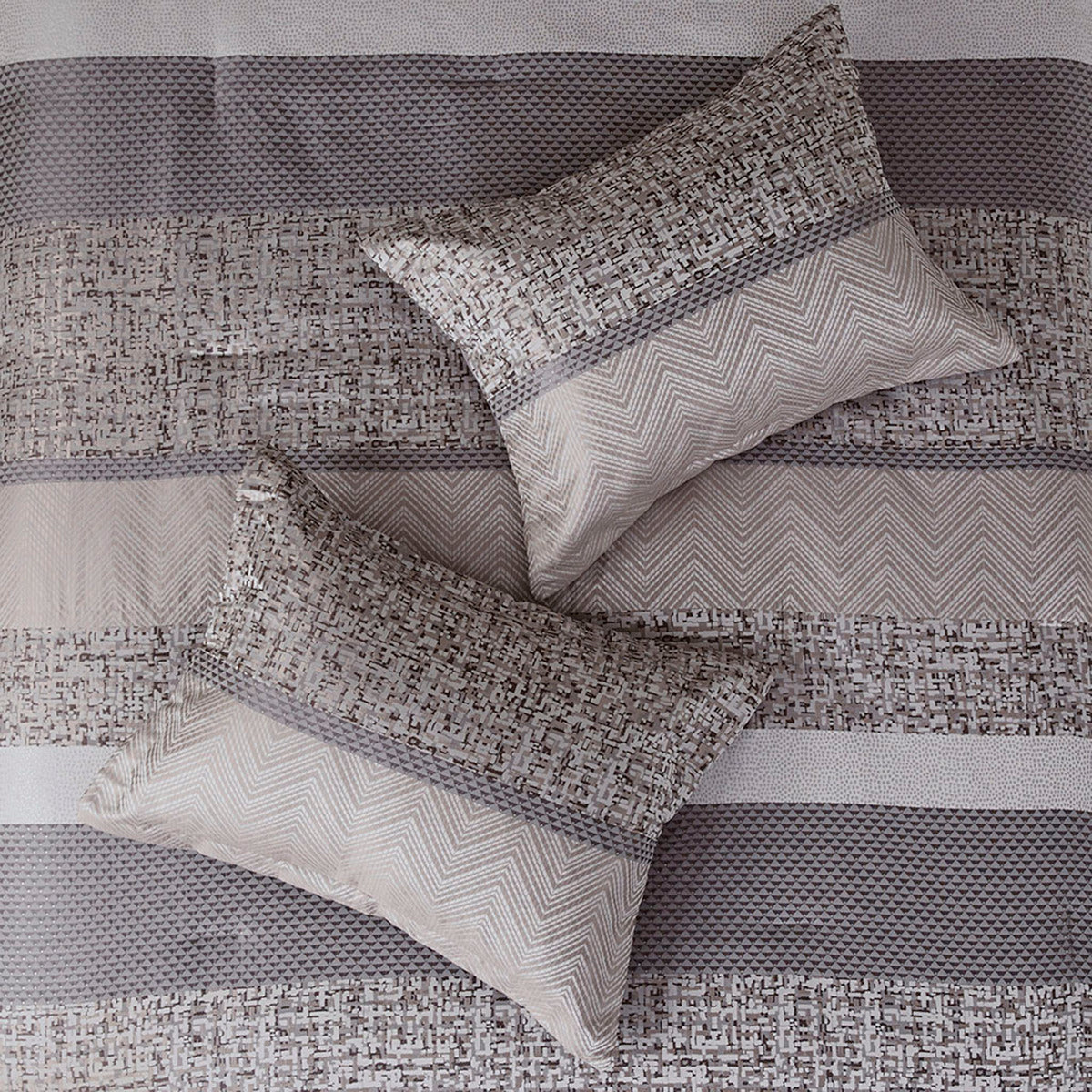 7 Piece Jacquard Comforter Set - Grey/Taupe - Queen