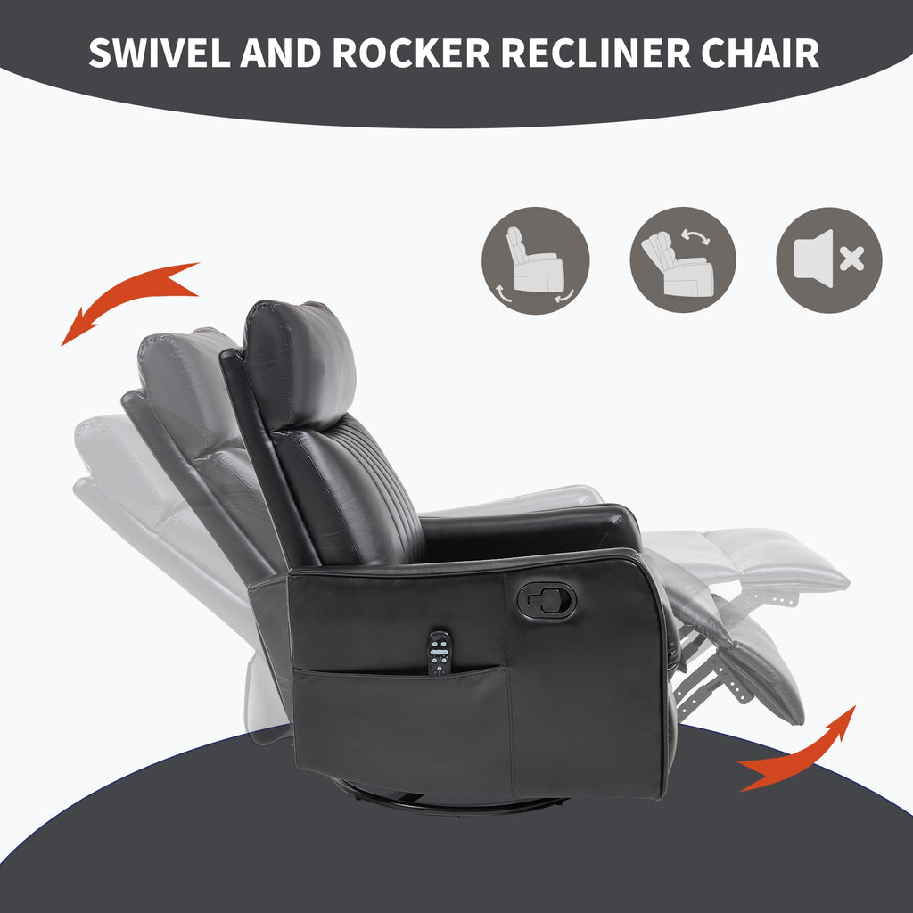 Black Faux Leather Recliner Chair with Heat & Massage - Manual Recliner