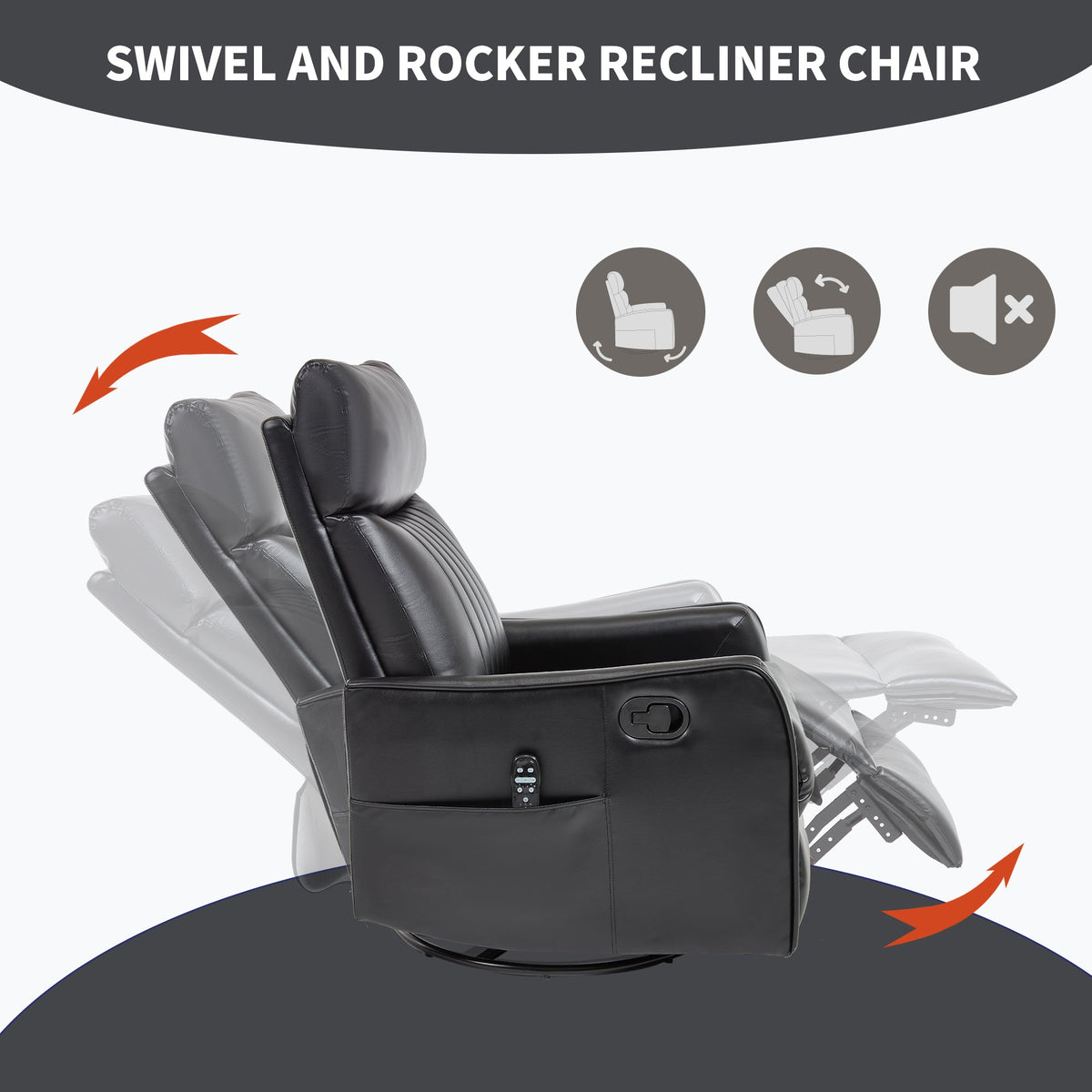 Black Faux Leather Recliner Chair with Heat & Massage - Manual Recliner