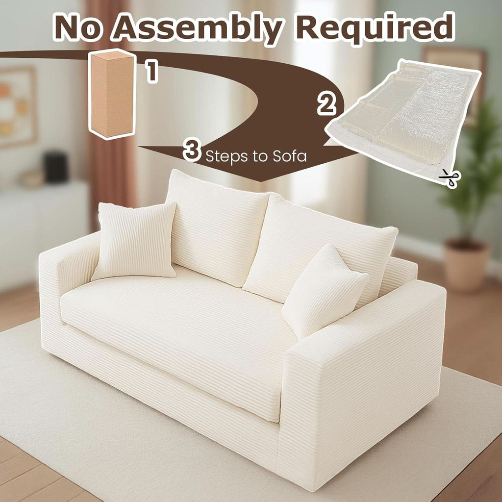 Corduroy Convertible Sofa Bed Three In One BeigeTone Sleeper