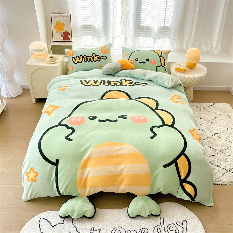 Cartoon Thickened Milk Velvet Four Piece Bedding