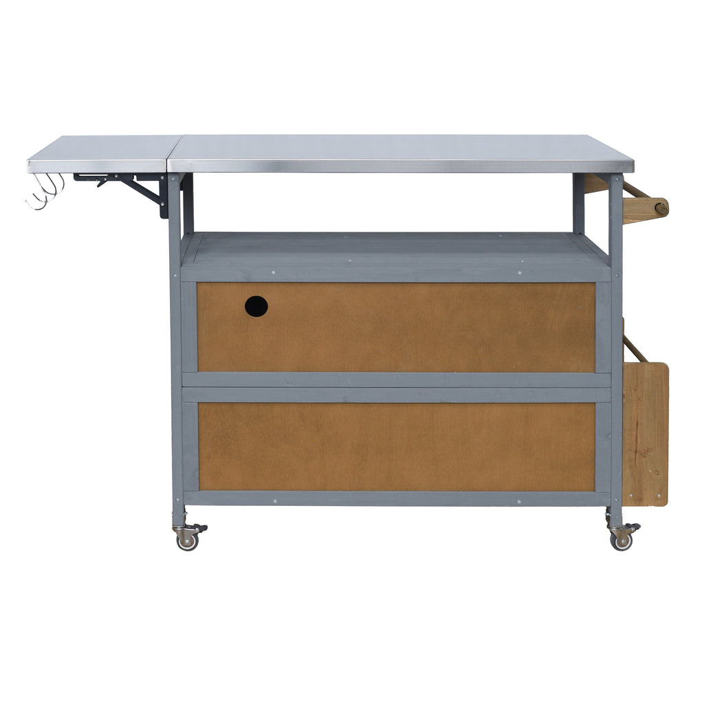 Farmhouse Rolling Outdoor Kitchen Cart with Stainless Steel Top - Blue Gray & Walnut