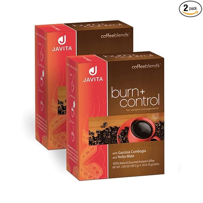 Javita Burn + Control Instant Coffee, Weight Management Herbs: Garcinia Cambogia & Yerba Mate, Slimming Coffee with Help of Exercise, Keto, Dieters Drink, 2 box / 24 (4.55g Sticks), 48 Count