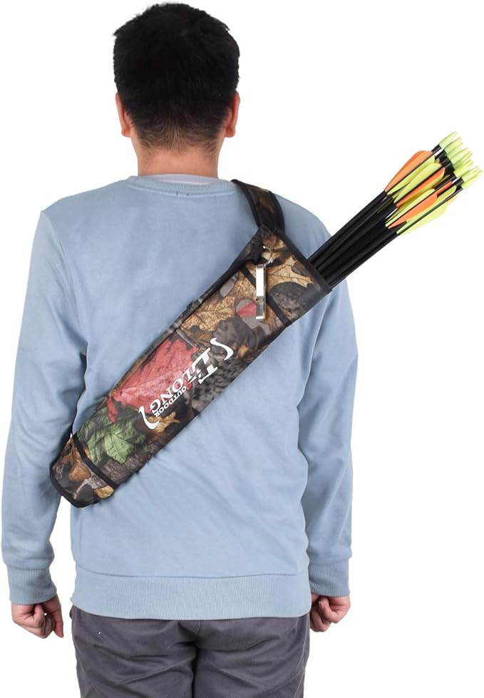 YLS Archery Hip and Back Quiver for Arrows - Black Arrow Quiver for Kids and Adults - Adjustable Arrow Holder with a Padded Strap and Belt Clip - Archery Accessories for Field and Practice