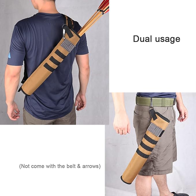 KRATARC Archery Lightweight Back Arrow Quiver Dual Use Foldable Compact Hip Arrows Bag with Molle System Hanged for Target Shooting