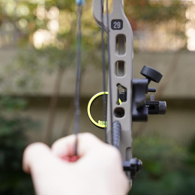 Archery 5-Pin Bow Sight - 0.019" Fiber, Brass Pin, Aluminum Machined - Right and Left Handed, with Hi-Vis Level for Archery, Hunting, Shooting