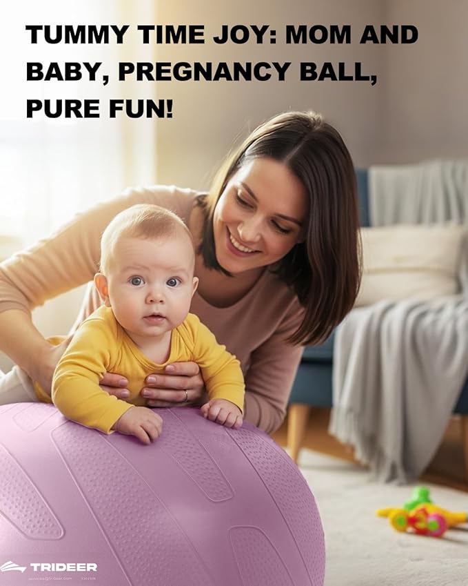 Trideer Pregnancy Birthing Ball - 1.7mm Extra Thick Yoga Ball for Maternity, Labor, Exercise, Physio, Recovery - Guide & Baby Memory Book Included - 440LB Anti-Burst & Non-Slip Stability