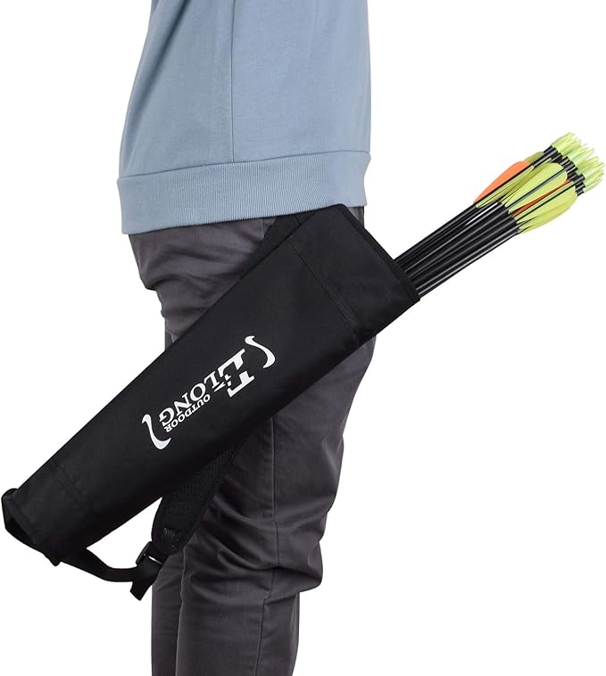 YLS Archery Hip and Back Quiver for Arrows - Black Arrow Quiver for Kids and Adults - Adjustable Arrow Holder with a Padded Strap and Belt Clip - Archery Accessories for Field and Practice