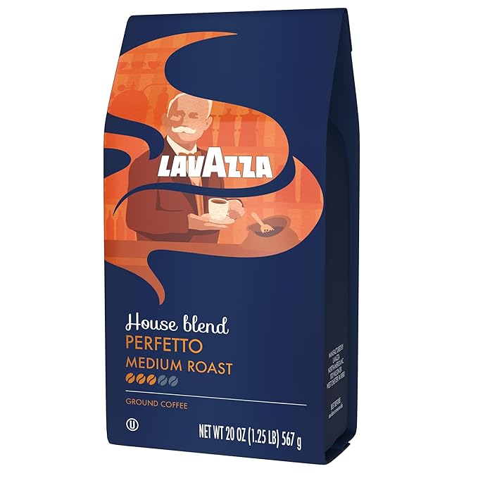 Lavazza Perfetto Ground Coffee Blend, Dark Roast, 20 Ounce, Value Pack, Caramel flavor with Dark and Velvety Texture, 100% Arabica