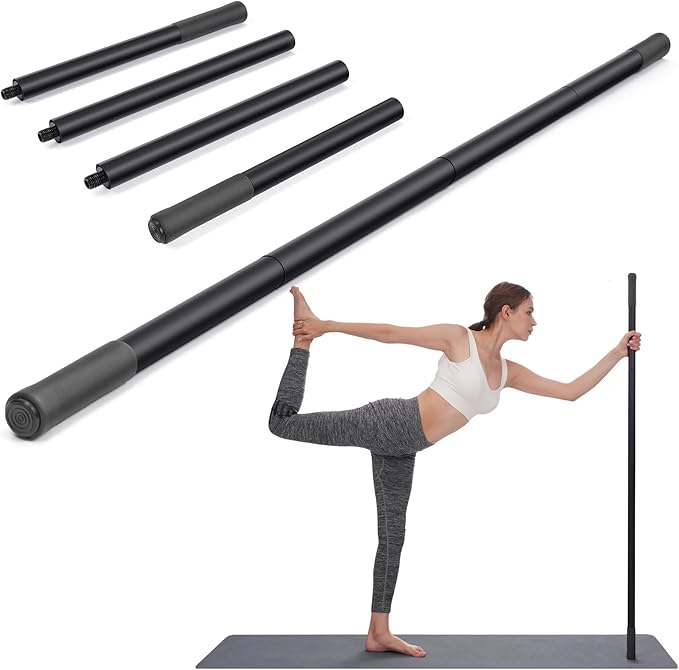 Yoga Stick 5 ft Sturdy Steel, Adjustable Stretching Stick for Mobility, Flexibility and Balance, Versatile Exercise Stick with 4 Steel Rods & Foam Handles for Fitness, Rehabilitation, and Posture