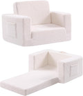 Toddler Chair Sherpa Kids Couch, 2-in-1 Soft Kids Sofa Lounger for Bedroom, Convertible Couch for Girls and Boys, Reading Chair, Beige