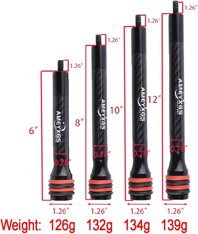 AMEYXGS 6/8/10/12 Inch Archery Bow Stabilizer Carbon Fiber Balance Bar Rod Side Rod Stabilizer Dampen Weight for Compound Bow Recurve Bow Accessory