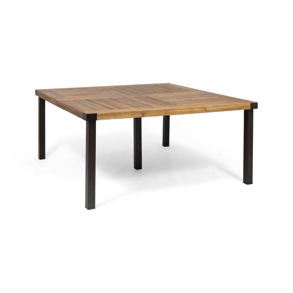 9‑Piece Acacia Wood Outdoor Dining Set, 64" Square Teak Finish Wooden Table & 8 Arm Chairs with