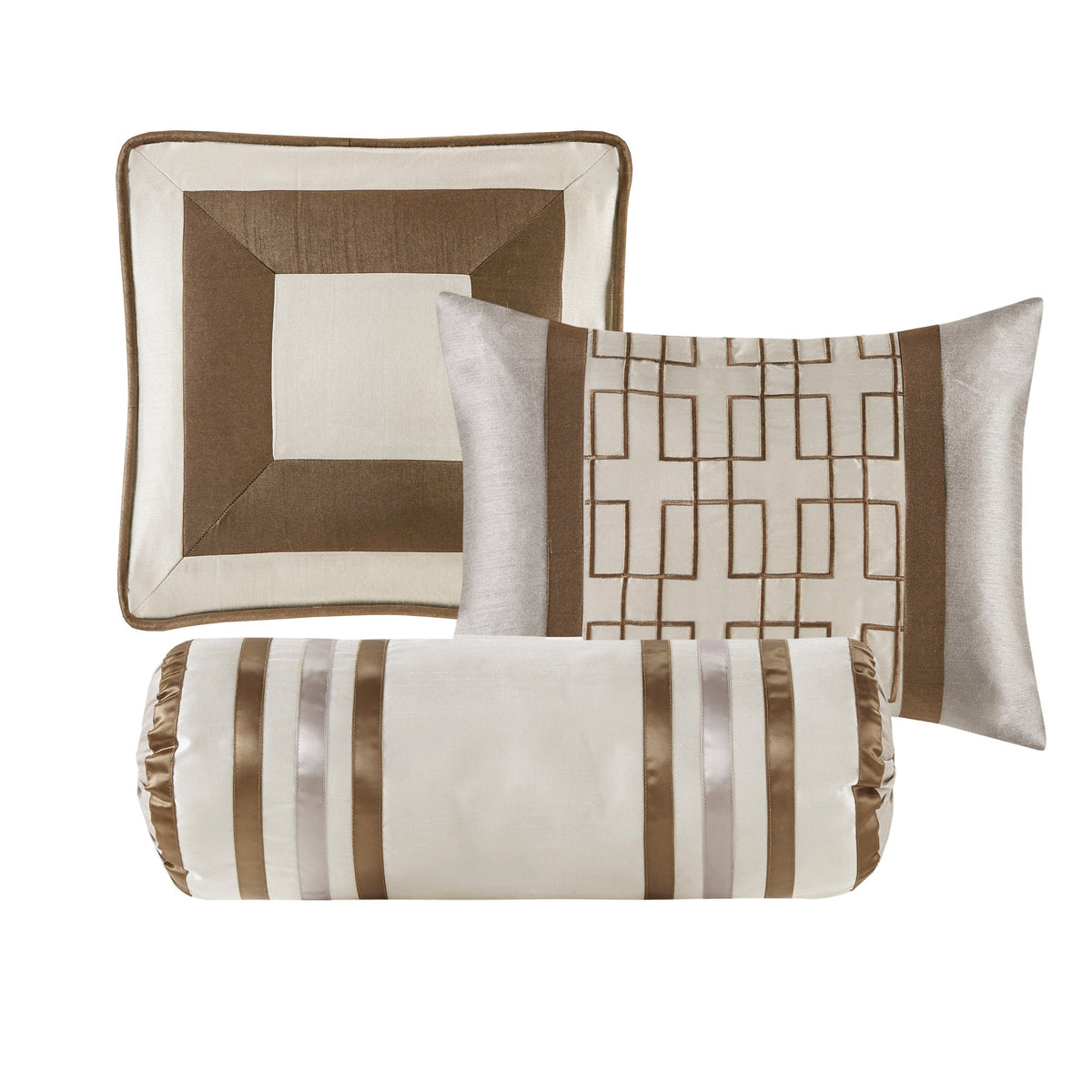 Taupe/Brown King 7 Piece Comforter Set with Elegant Polyester Construction
