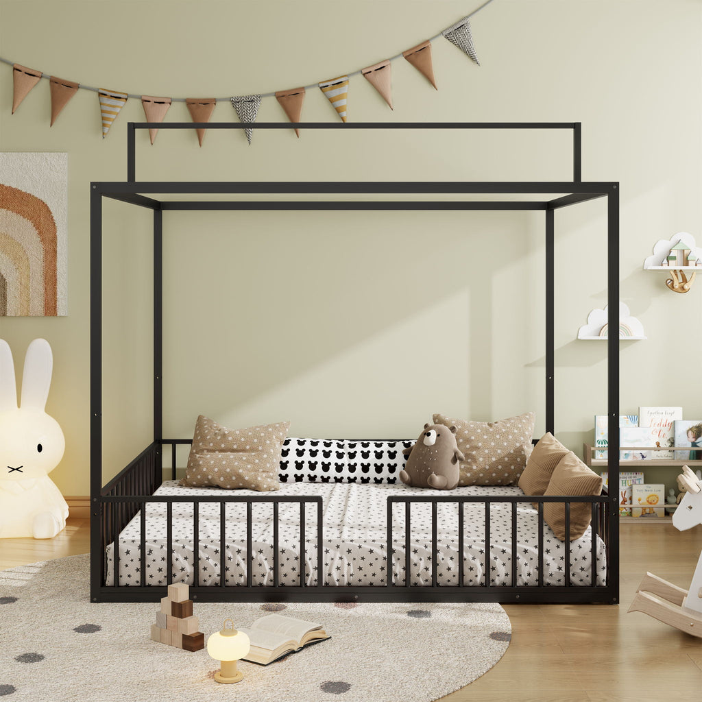 3 In 1 Convertible Montessori Floor Bed With Fenced Support