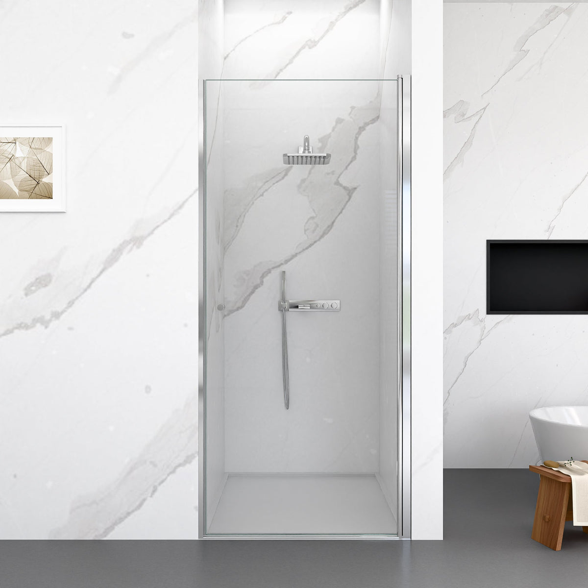 Frameless Circular Pivot Shower Door - 34"W x 72"H
