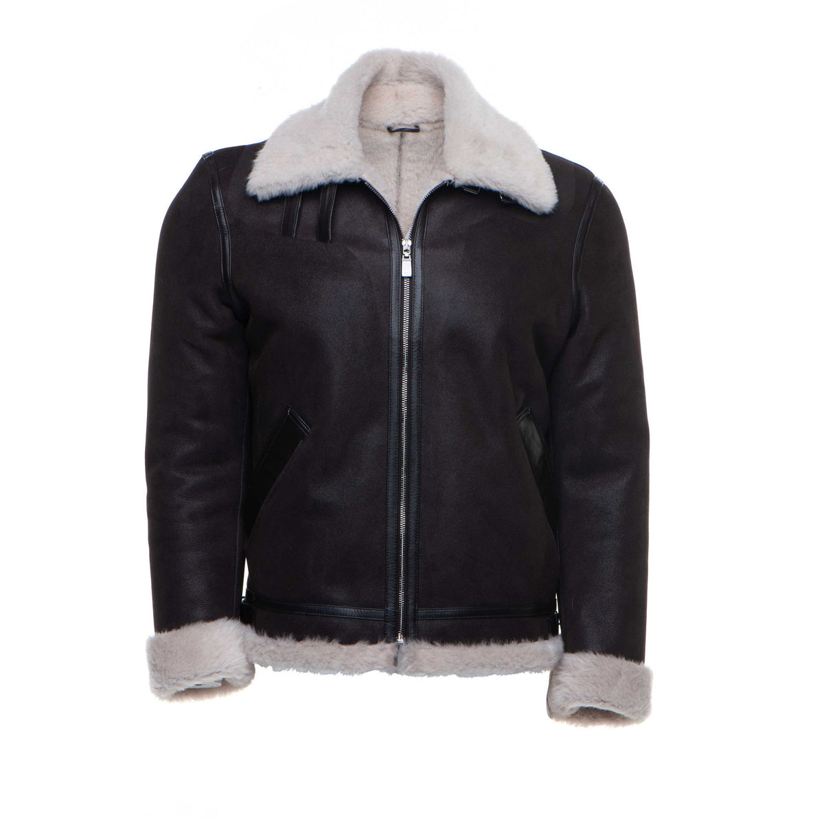 Hamptons Classic Brown Bomber Aviator Shearling Jacket with Collar Belt