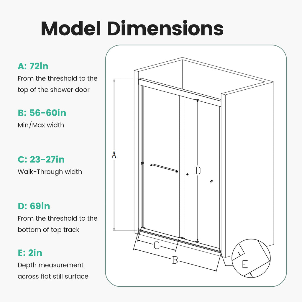 56"-60"W*72" H Semi-Frameless Double Sliding Shower Door
