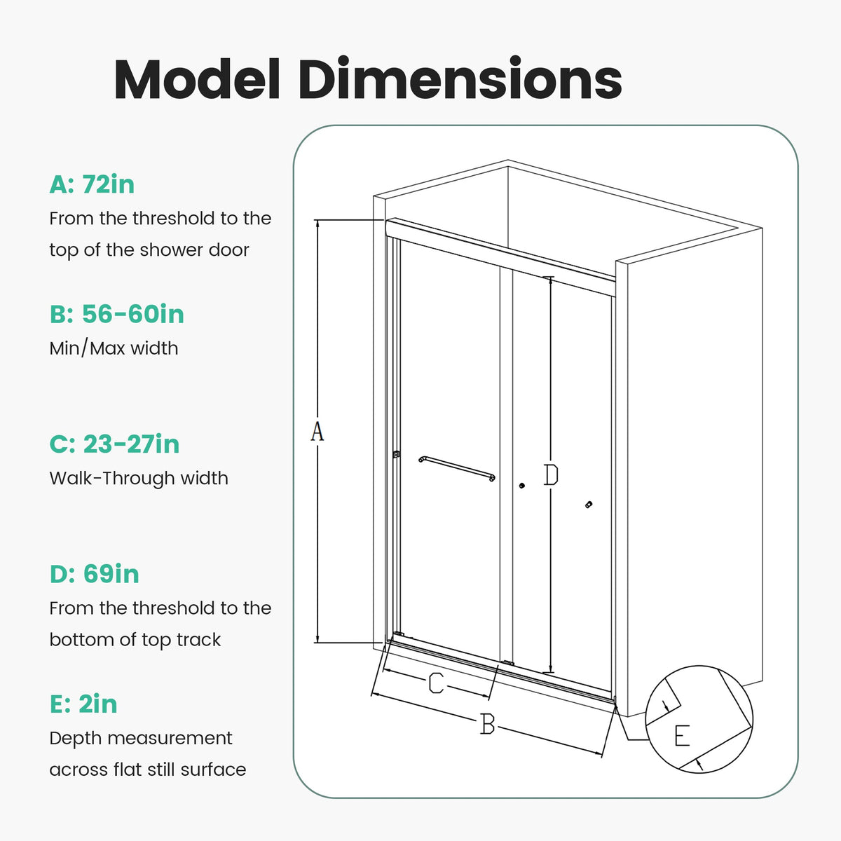 56"-60"W*72" H Semi-Frameless Double Sliding Shower Door