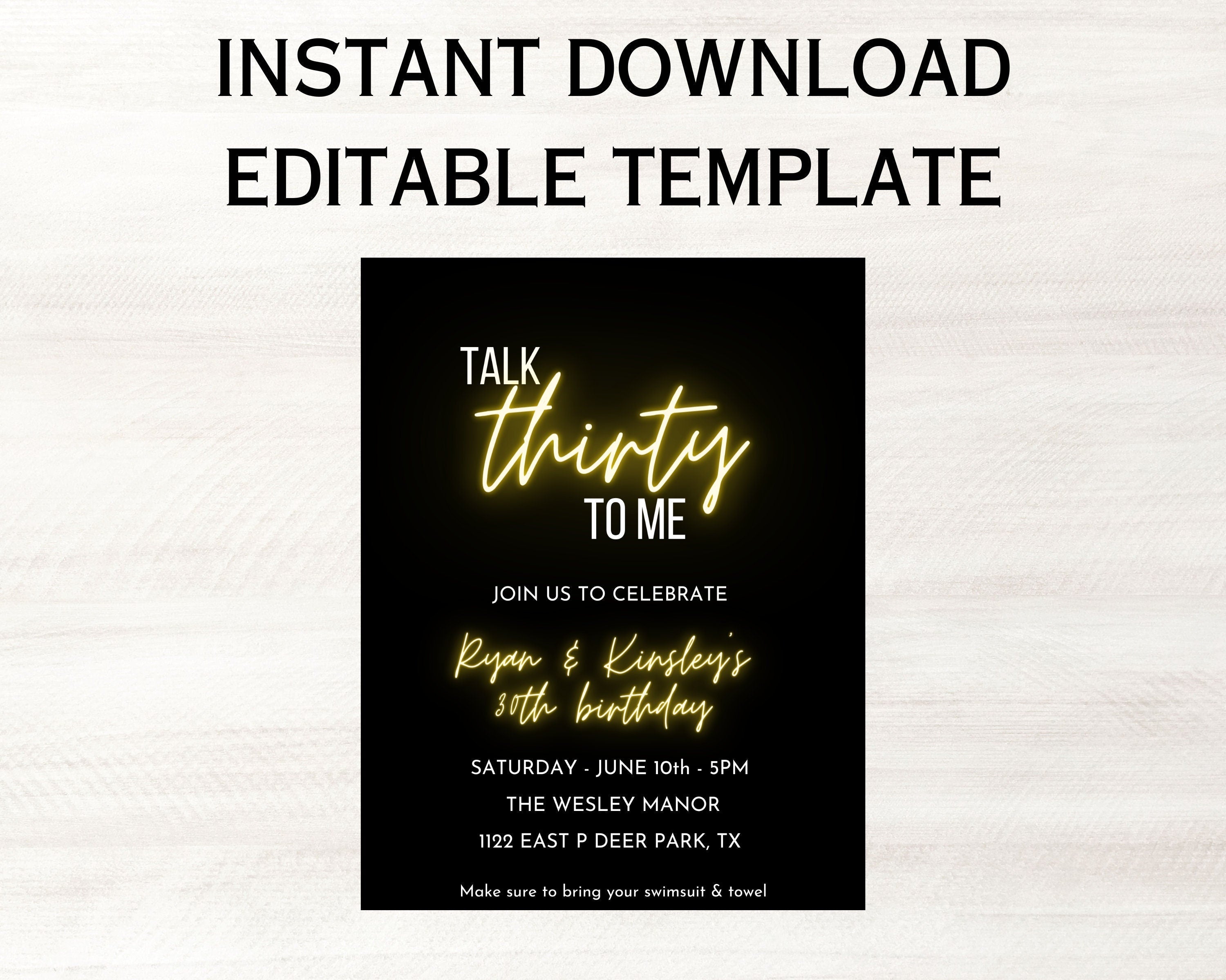 Talk Thirty To Me Invitation Template: Editable 30th Birthday (Digital File)