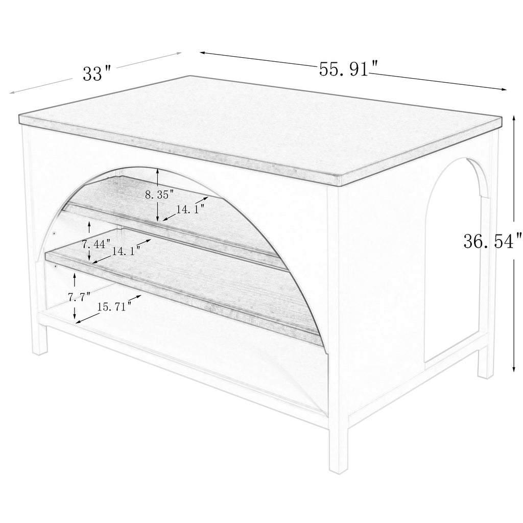 56" Farmhouse Kitchen Island with Open Storage – Green/Natural or White+Natural
