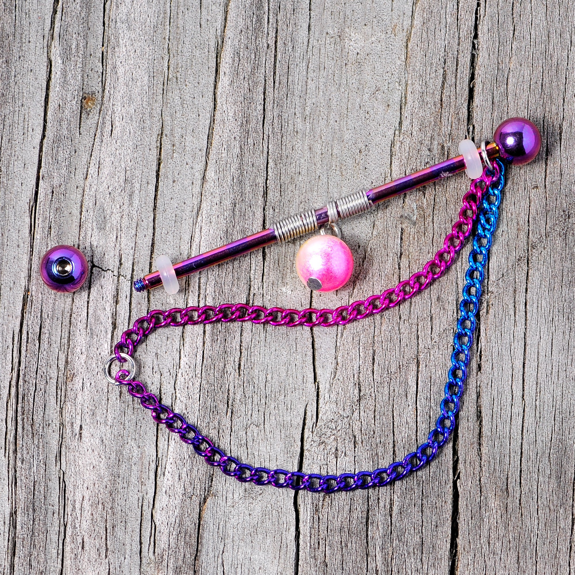 14G Rainbow Double Chain Dangle Project Bar 38mm