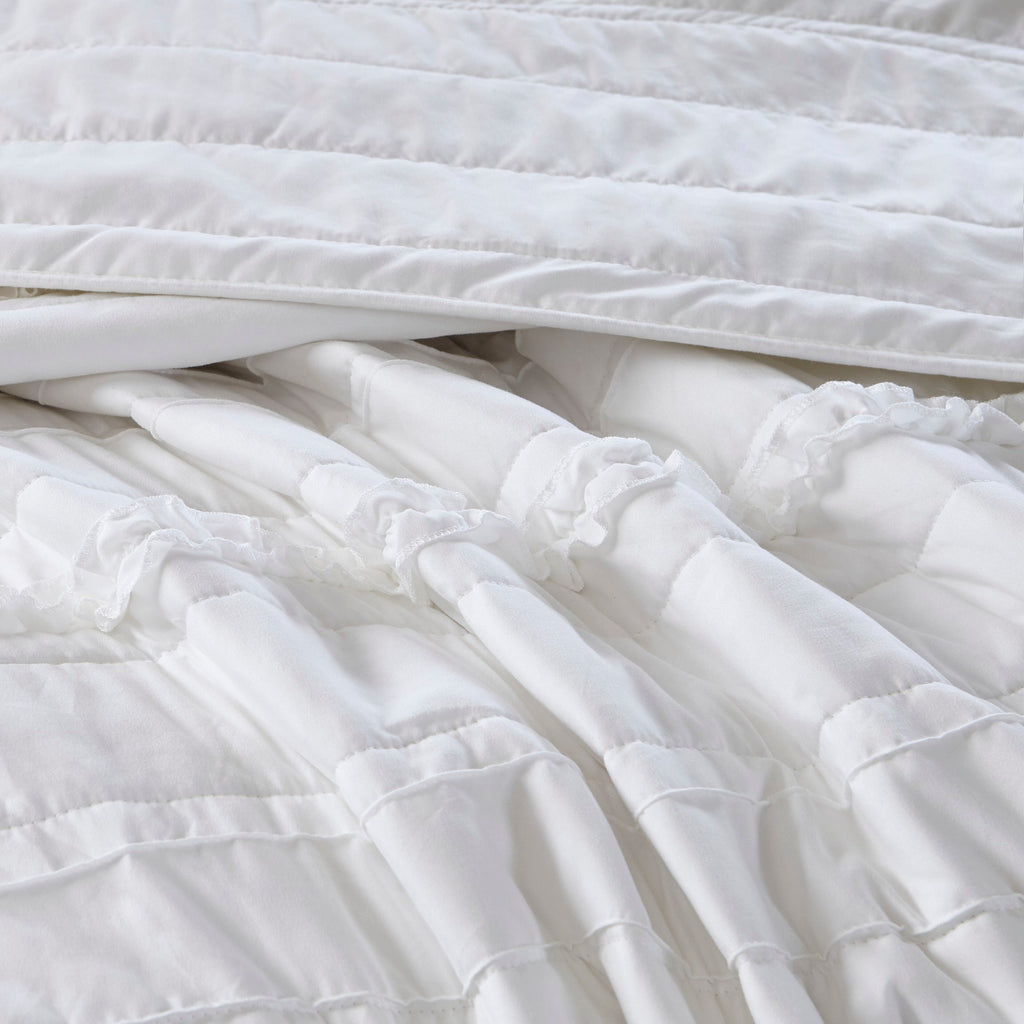 4 Piece Reversible Ruffle Quilt Set with Throw Pillow