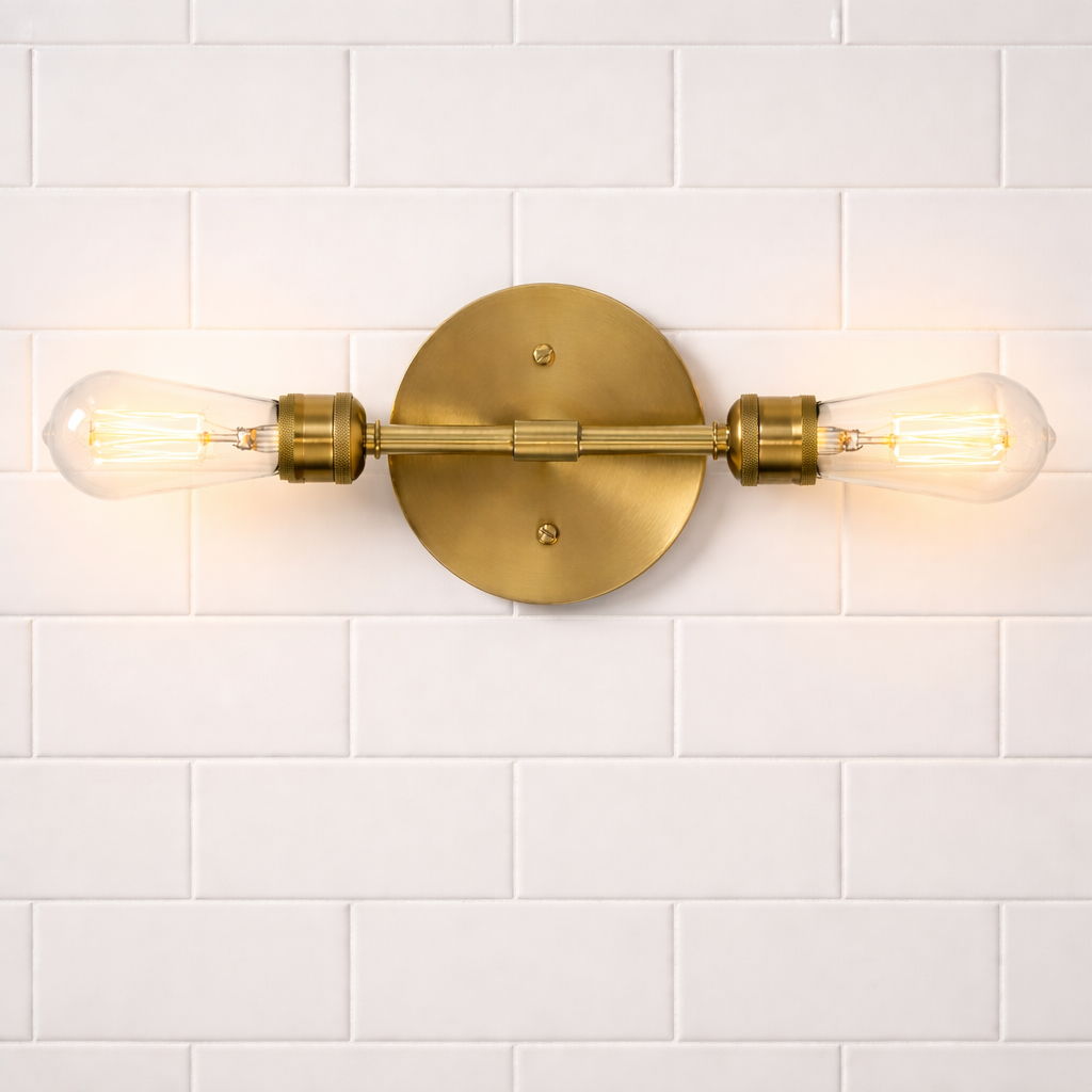Reverie Double Lights Bathroom Wall Sconce Over Mirror - Clear / Gold