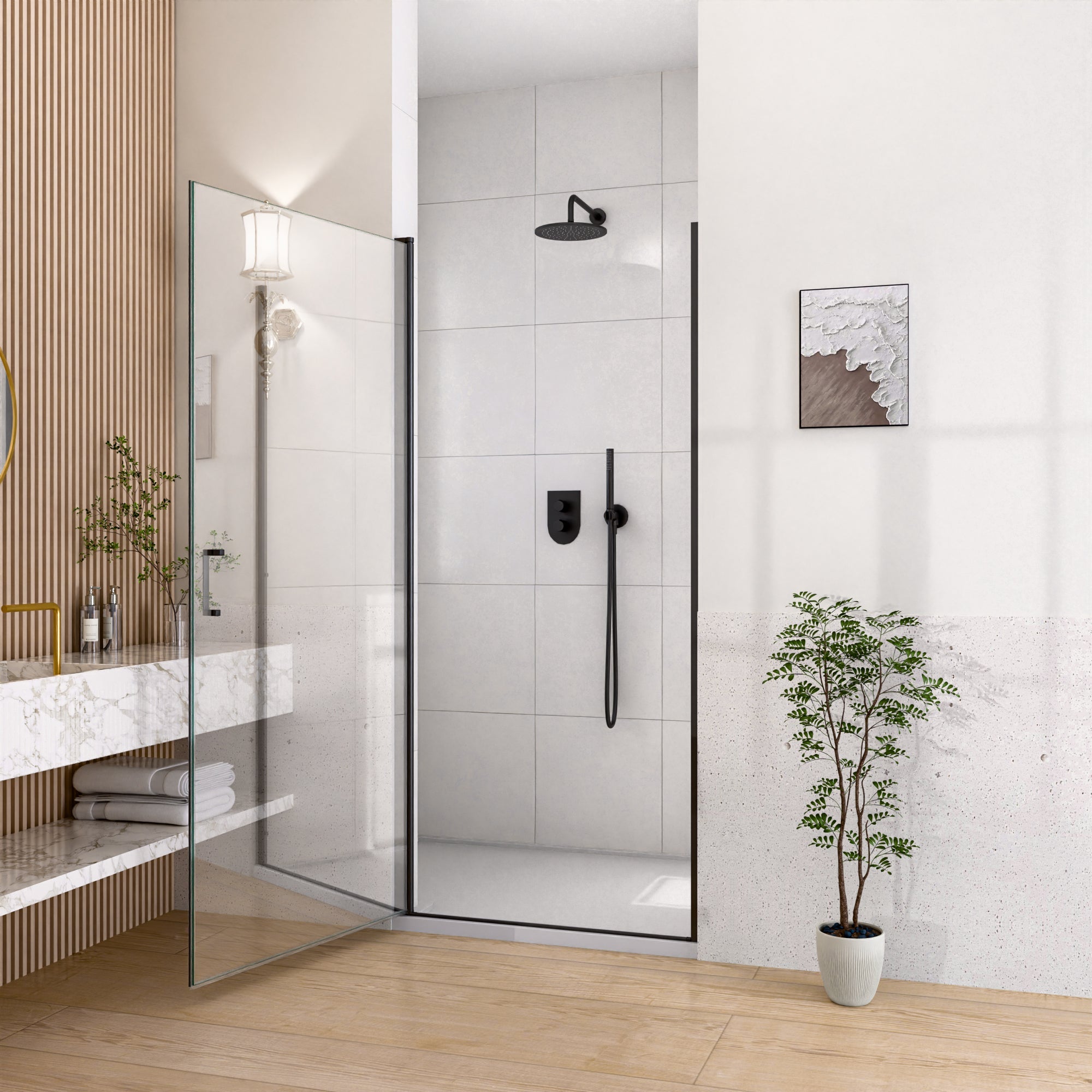24" W x 72" H Semi-Frameless Circular Pivot Shower Door in Matte