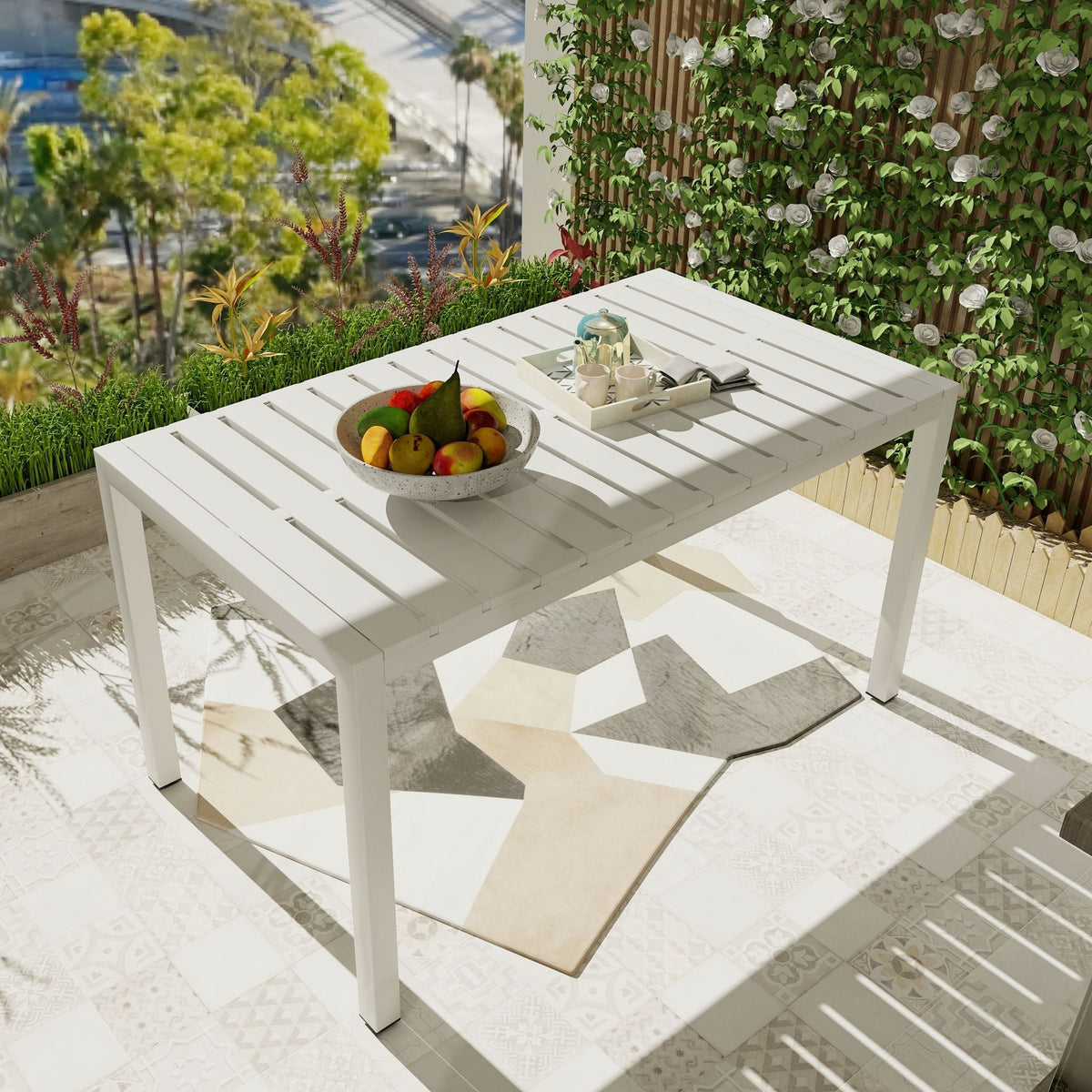 Modern Long Table with UV Resistant Powder-Coated Metal Legs