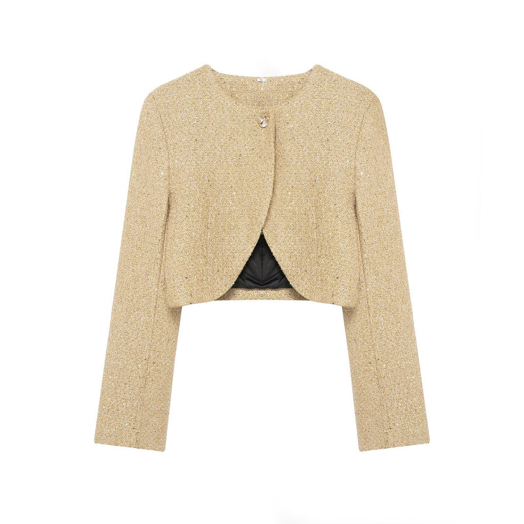 Women's Jacket Gold Tweed Cropped BYMANYC ® New York SOHO METALLIC TWEED CROPPED BLAZER - New Collection