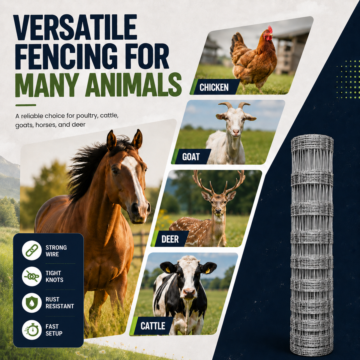 Farm Livestock Fence with Heavy-Duty Galvanized Iron Wire - Silver