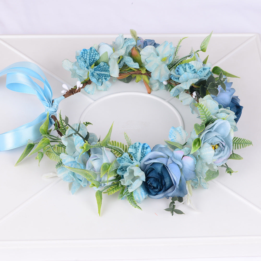 Mori series dried flower wreath bridal headdress crown hairdress wedding accessories Beach Resort studio props