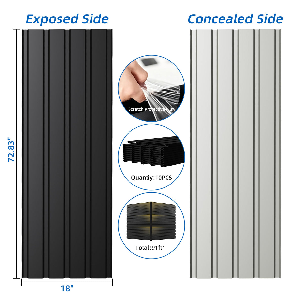 72.8-Inch Galvanized Metal Roof Panels - 10 Pack