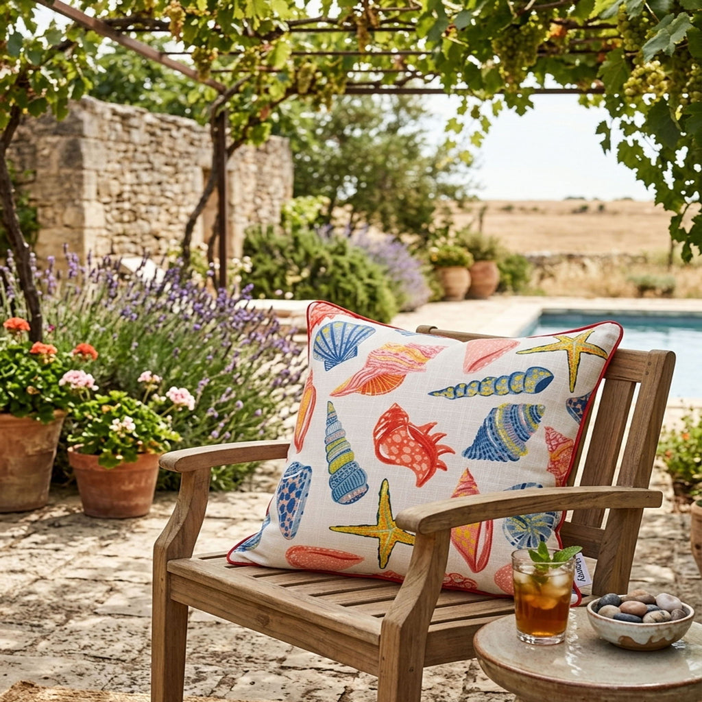 Square Coral Outdoor Pillows with Weather-Resistant Polyester - Multi