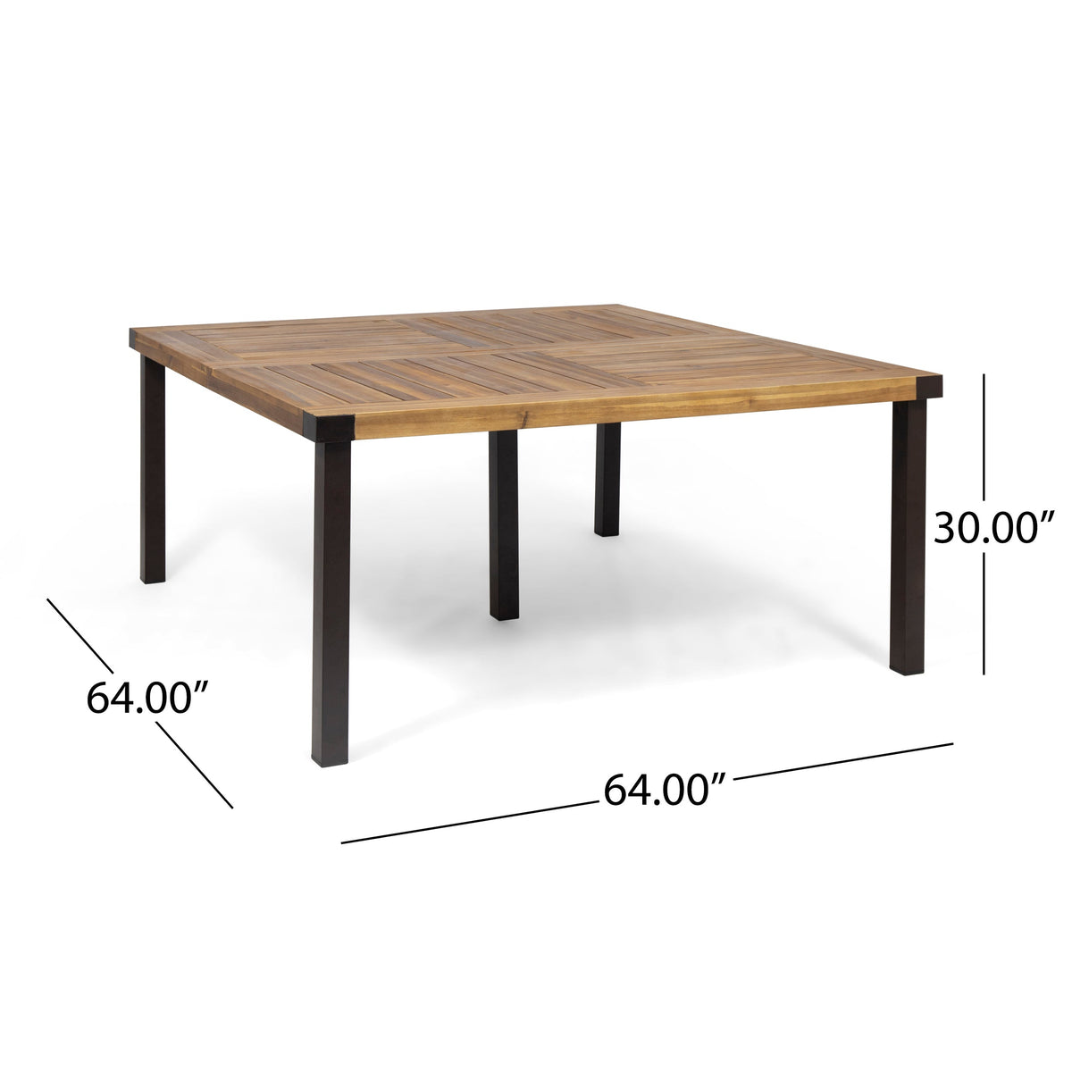 9‑Piece Acacia Wood Outdoor Dining Set, 64" Square Teak Finish Wooden Table & 8 Arm Chairs with