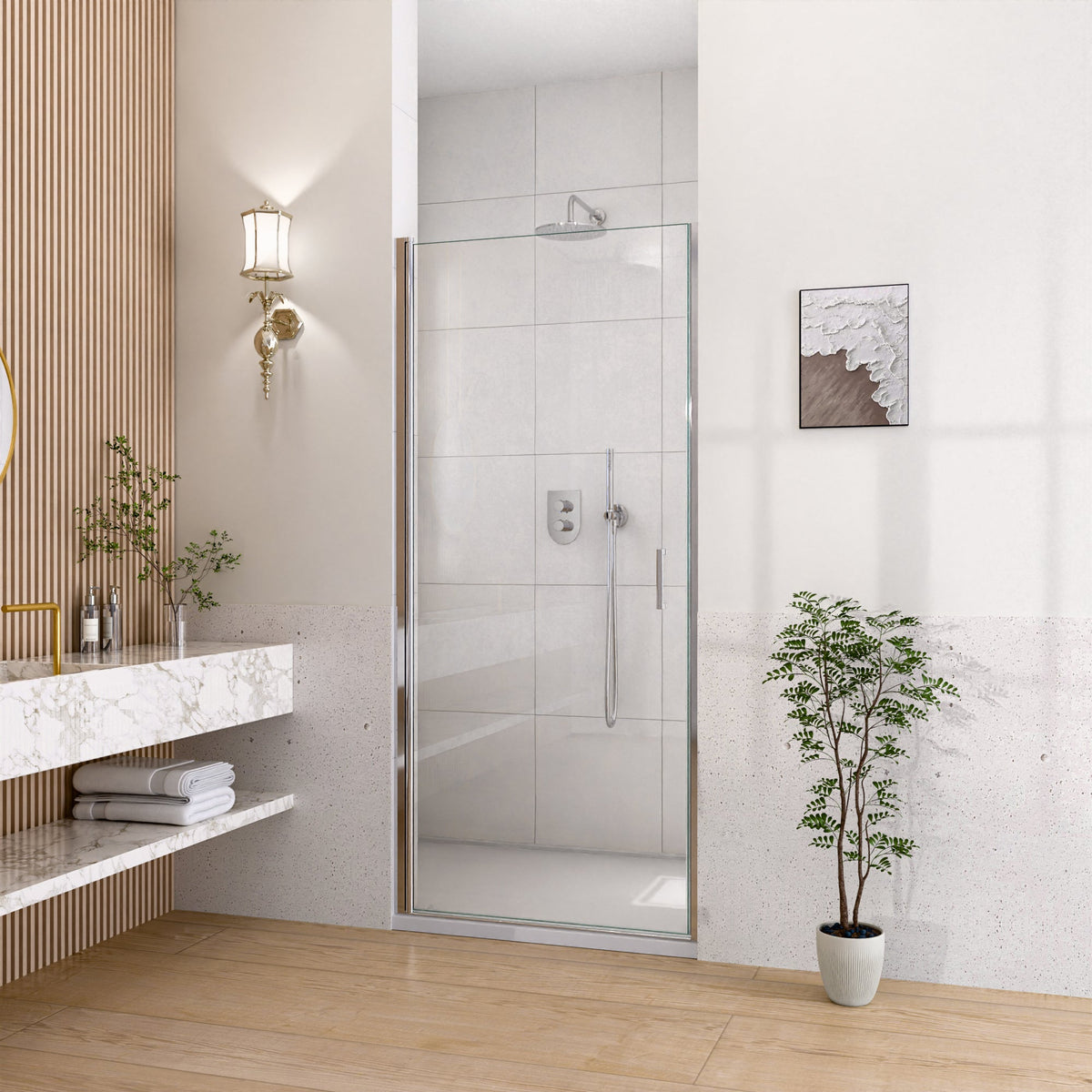 34" W x 72" H Semi-Frameless Circular Pivot Shower Door