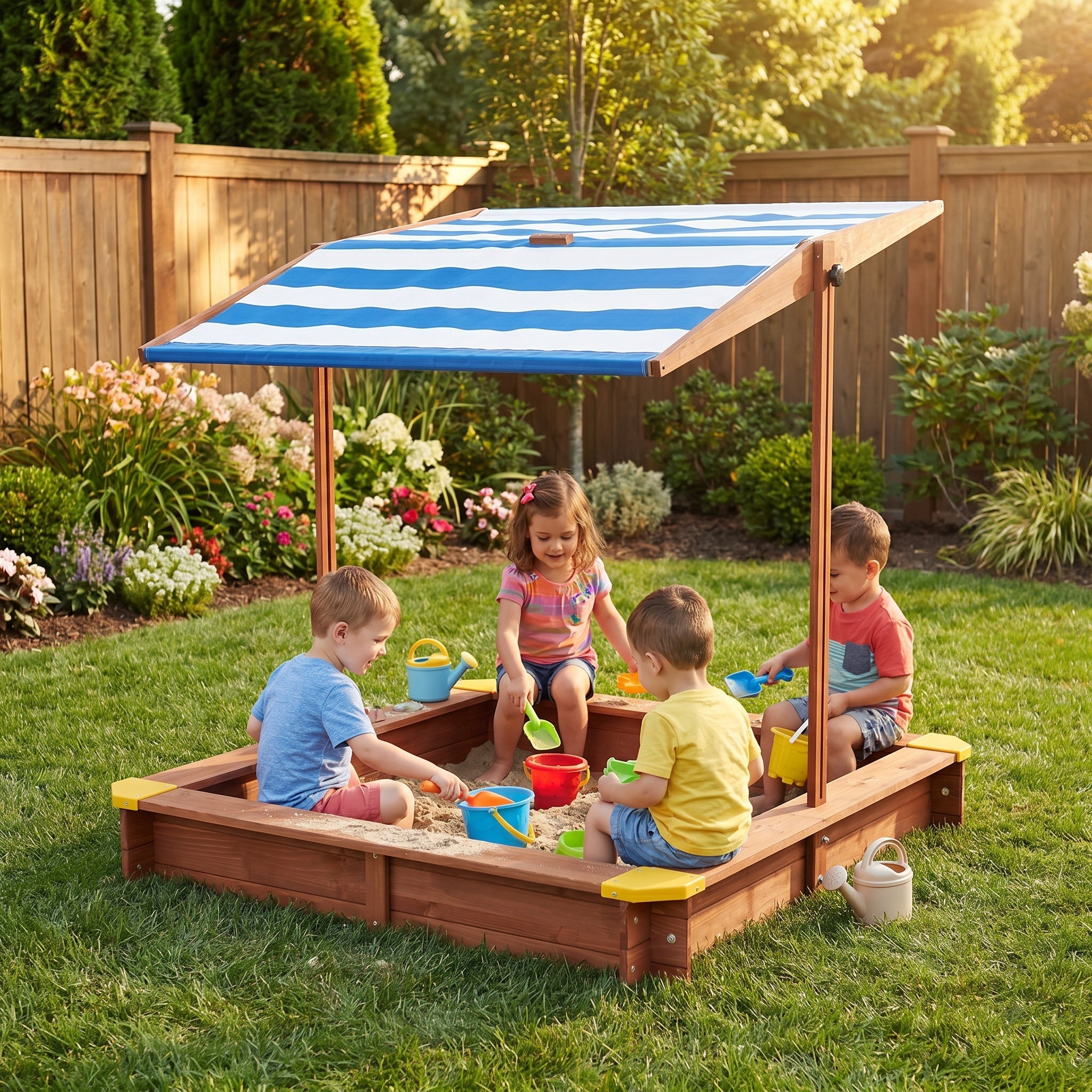 Kids Wooden Sandbox with Cover - 46"