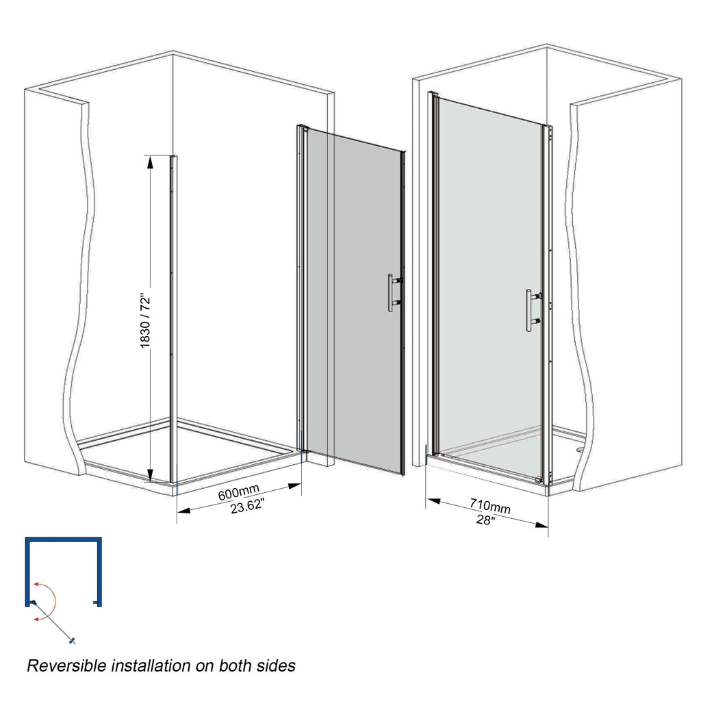 28"x 72" Pivot Shower Door