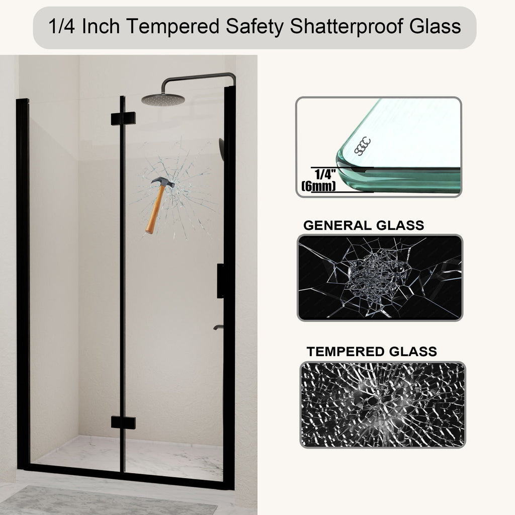 Semi Frameless Bifold Pivot Shower Door, Reversible Installation