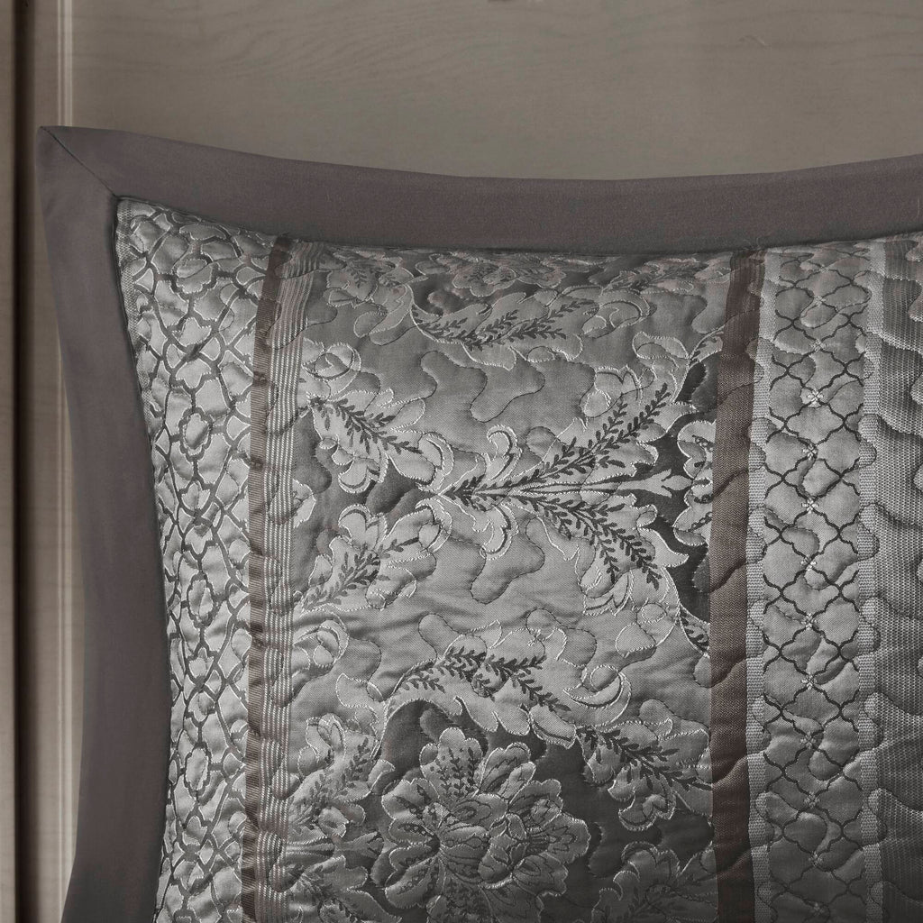 Reversible Jacquard Queen Bedspread Set with Decorative Pillows - Neutral