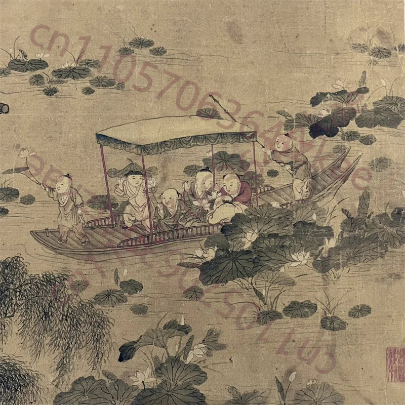 "Hundred Sons" Long Scroll Painting on Paper, After Leng Mei (30×220cm)