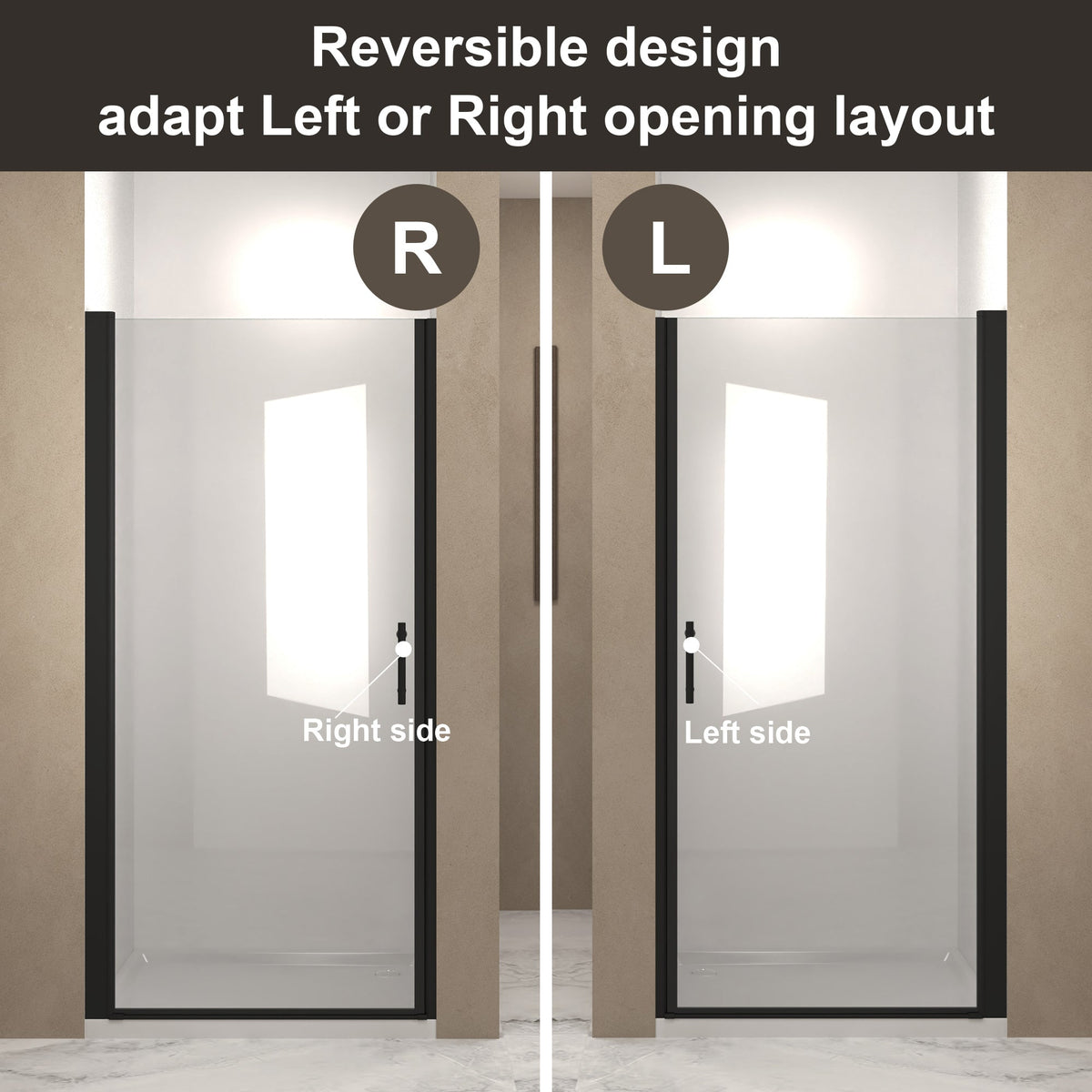 28"x 72" Pivot Shower Door, Matte