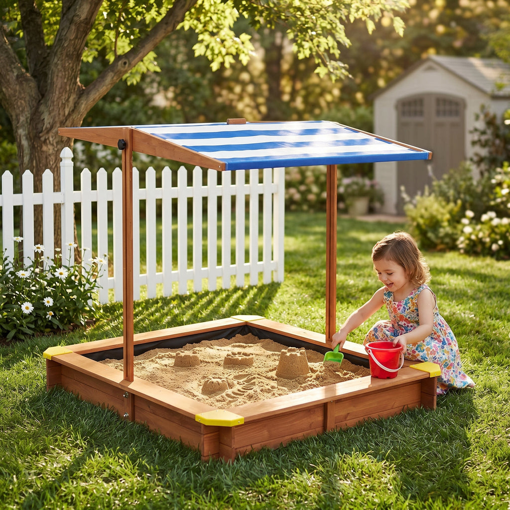 Kids Wooden Sandbox with Cover - 46"
