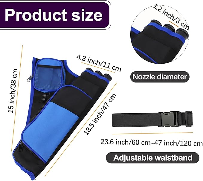 3-Tubes Hip Quiver Waist Hanged Archery Arrow Carry Bag with Pockets Adjustable Belt for Hunting, Target Practice, and Outdoor Shooting, Fits Both Youth and Adults