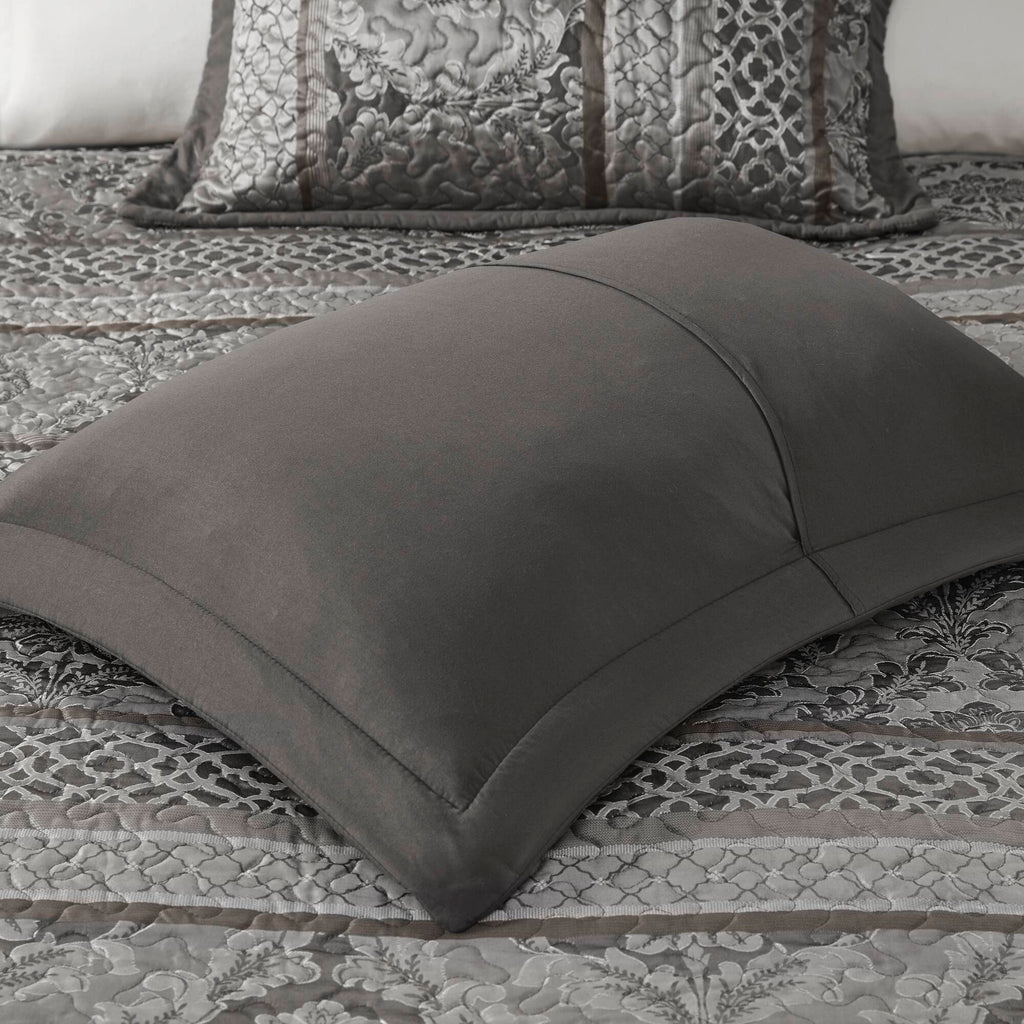 Reversible Jacquard Queen Bedspread Set with Decorative Pillows - Neutral