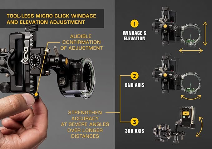 Trophy Ridge React One Pro Bow Sight - Accuracy up to 100 Yards, Tool Less Windage and Elevation Adjustability, 2nd/3rd Axis Leveling, Adjustable Click Light