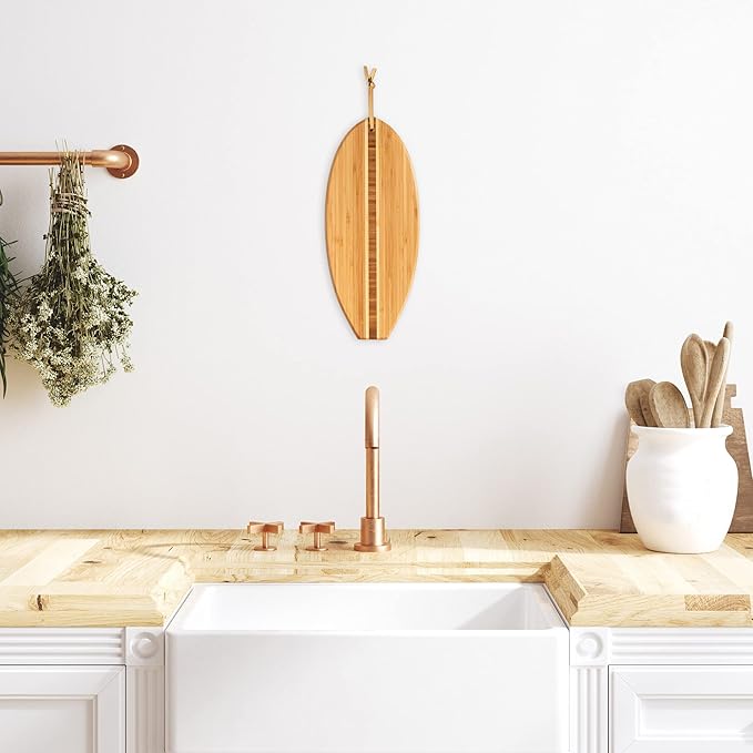 Totally Bamboo Lil' Surfer Surfboard Shaped Bamboo Serving and Cutting Board, 14-1/2" x 6